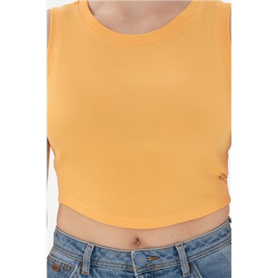Kadın Turuncu Kolsuz Bisiklet Yaka Crop Basic Tişört