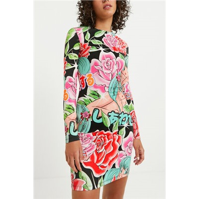 Vestido corto elástico flores