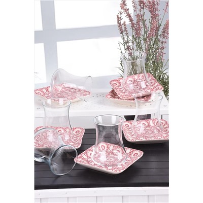 Keramika İknat Pembe Çay Takımı 12 Parça 6 Kişilik- 17947 TC032012F021AD68J00MATT300