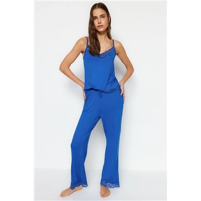 TRENDYOLMİLLA Mavi Dantel Detaylı Atlet-Pantolon Örme Pijama Takımı THMSS20PT0134