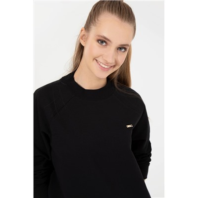 Kadın Siyah Bisiklet Yaka Sweatshirt