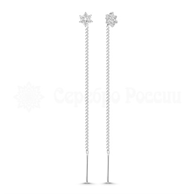 Серьги-продёвки из серебра с фианитами родированные 925 пробы пс-035р