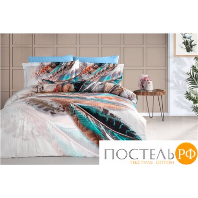 Постельное белье Карвен Stripe Satin с цветным принтом евро N250 -SB018 (6пр.)