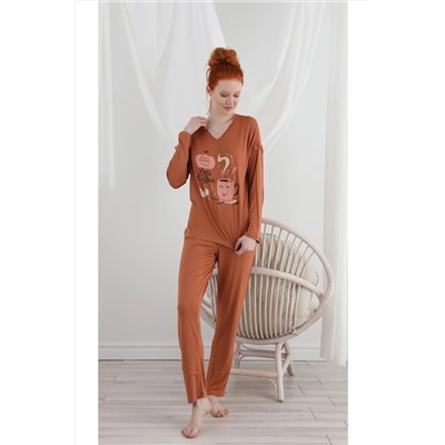 Sevim 13197 Uzun Kol Tarçın Pijama Takımı 305442