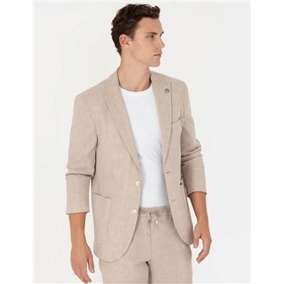 Açık Kahverengi Ekstra Slim Fit Keten Karışımlı Takım Elbise