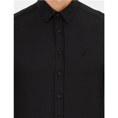 Siyah Slim Fit Oxford Gömlek