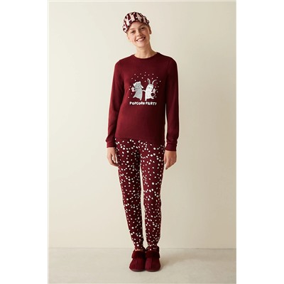 Penti Popcorn Party Baskılı Termal Bordo Pijama Takımı PN1P8V1C23SK-BX5