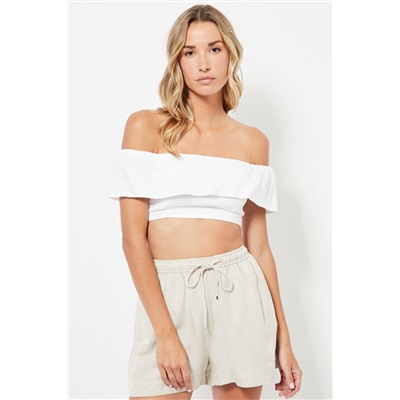 Top crop de lino - Blanco
