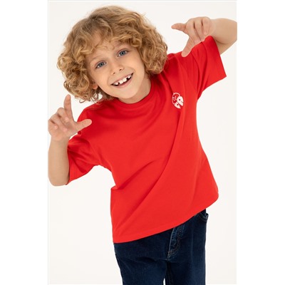 Erkek Çocuk Kırmızı Comfort Basic Bisiklet Yaka Tişört