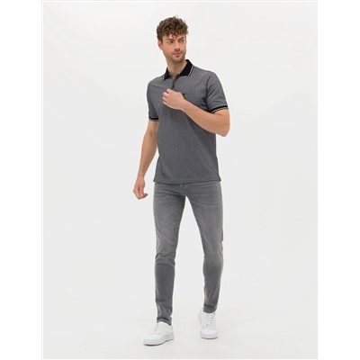 Siyah Regular Fit Baskılı Polo Yaka Tişört