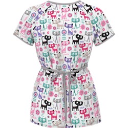 UA Cats Meow White Mock Wrap Scrub Top