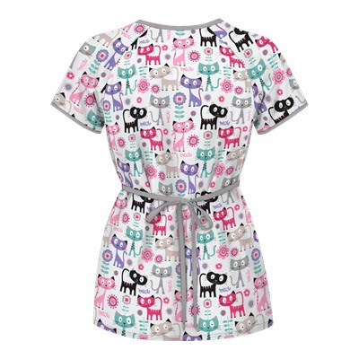 UA Cats Meow White Mock Wrap Scrub Top