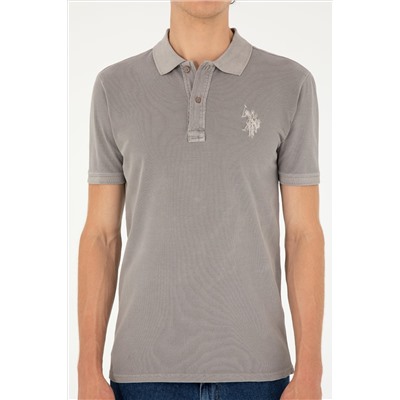 Erkek Slim Fit Polo Yaka Koyu Gri Basic Tişört