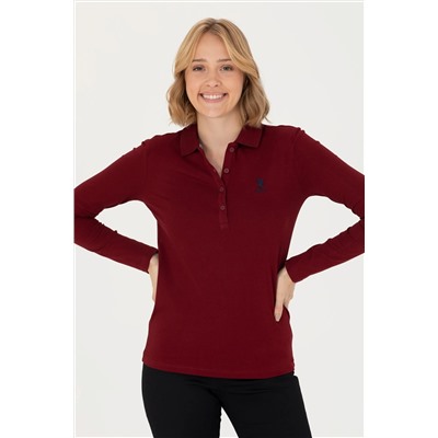 Kadın Bordo Basic Polo Yaka Sweatshirt