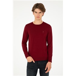 Erkek Slim Fit Bisiklet Yaka Bordo Basic Kazak