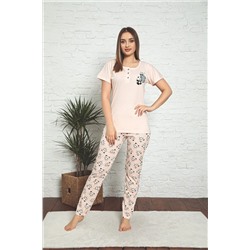 Meba Kadın Kısa Kollu Yaka Düğmeli Pudra Pembe Penye Pijama Takımı 3113