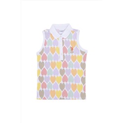 U.S. Polo Assn., Desenli Beyaz Kız Çocuk Polo T-shirt Nelıf Vr013