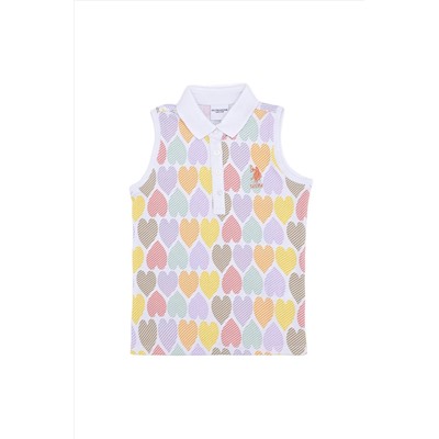U.S. Polo Assn., Desenli Beyaz Kız Çocuk Polo T-shirt Nelıf Vr013