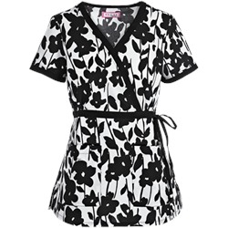 koi Scrubs Daisyland Mock Wrap Print Top
