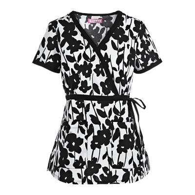koi Scrubs Daisyland Mock Wrap Print Top