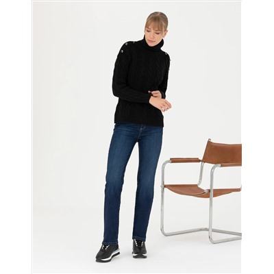Siyah Regular Fit Balıkçı Yaka Kazak