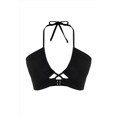 Siyah Boyundan Bağlama Detaylı Büyük Beden Bikini Üstü TBBSS24CT00000