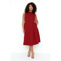 Bordo  A-Line Dokuma Cep Detaylı Elbise TBBSS22EL1598