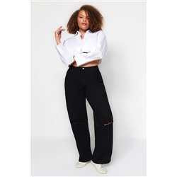 Trendyol Curve Siyah Yüksek Bel Wide Leg Yırtıklı Jeans TBBSS22JE00006