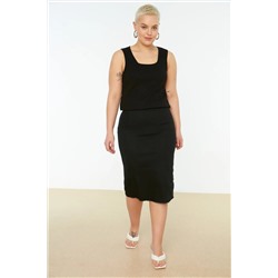 Siyah-Beyaz Basic Fitilli 2'li Paket Kare Yaka Örme Büyük Beden Atlet TBBSS22AL0024