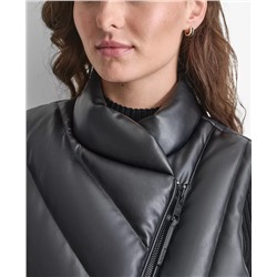 Women's Faux-Leather Zip-Front Puffer Vest