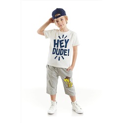 Denokids Hey Dude Erkek Çocuk Beyaz T-shirt Gri Kapri Takım CFF-23Y1-031