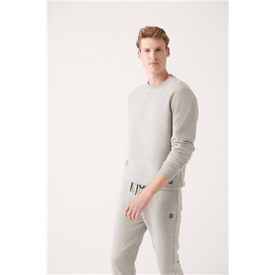 Gri Bisiklet Yaka İçi Polarlı 3 İplik Pamuklu Regular Fit Standart Kesim Unisex Sweatshirt