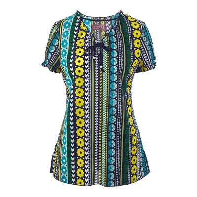 koi Scrubs Flower Stripe Print Top