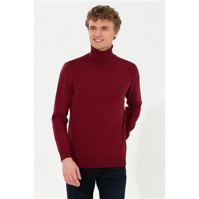Erkek Bordo Balıkçı Yaka Basic Triko Kazak