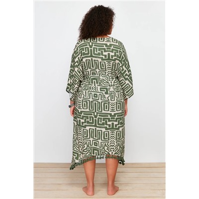 Çok Renkli Etek Ucu Püsküllü Yarasa Kol Viskon Plaj Giyim Büyük Beden Kimono&Kaftan TBBSS24DE00005