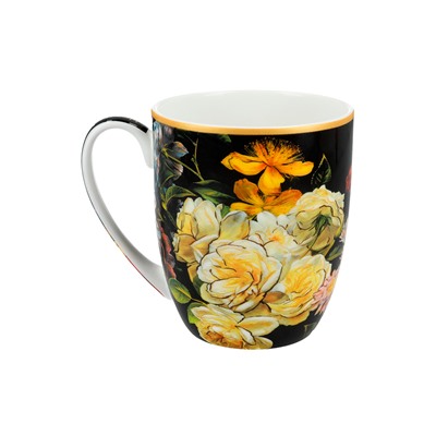 Кружка, 400 мл, фарфор F, черная, Тюльпан, Baroque flowers, 62354