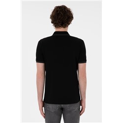 Erkek Slim Fit Polo Yaka Siyah Basic Tişört