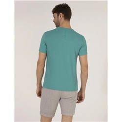 Yeşil Slim Fit Jakarlı Bisiklet Yaka Tişört