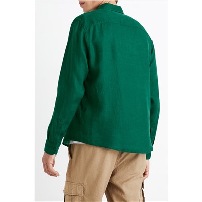 Camisa regular fit de lino - Verde