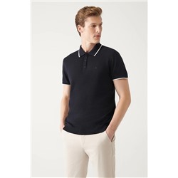 Avva Erkek Lacivert Polo Yaka Dokulu Ribanalı Standart Fit Normal Kesim Triko T-shirt A31y5112 A31Y5112