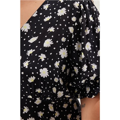 Siyah Çiçekli Dokuma Yırtmaçlı Elbise TBBSS23AH00092
