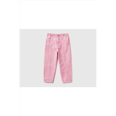 United Colors of Benetton Kız Çocuk Pembe Paperbag Denim Pantolon 223P4I8BCE01G-65F