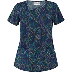 UA Twister Navy Asymmetrical Print Scrub Top