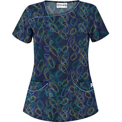 UA Twister Navy Asymmetrical Print Scrub Top