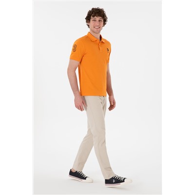 Erkek Slim Fit Polo Yaka Turuncu Basic Tişört
