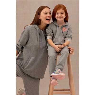 Çocuk Gri Melanj Fermuarlı Kapüşonlu Sweatshirt