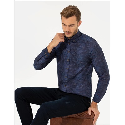Lacivert Slim Fit Uzun Kollu Gömlek
