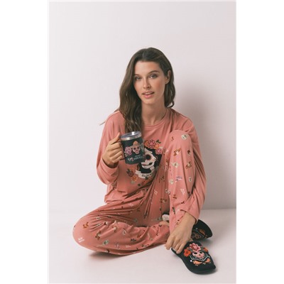 Pijama largo polar "La Catrina" rosa