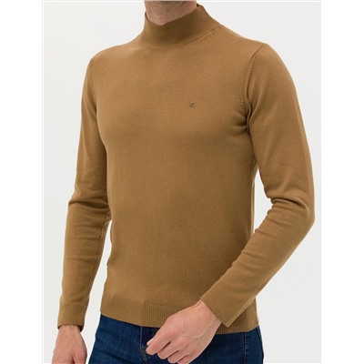 Camel Melanj Slim Fit Yarım Balıkçı Basic Triko Kazak