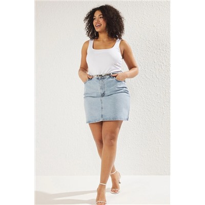 Açık Mavi Yüksek Bel A Shape Denim Etek TBBAW23AZ00042